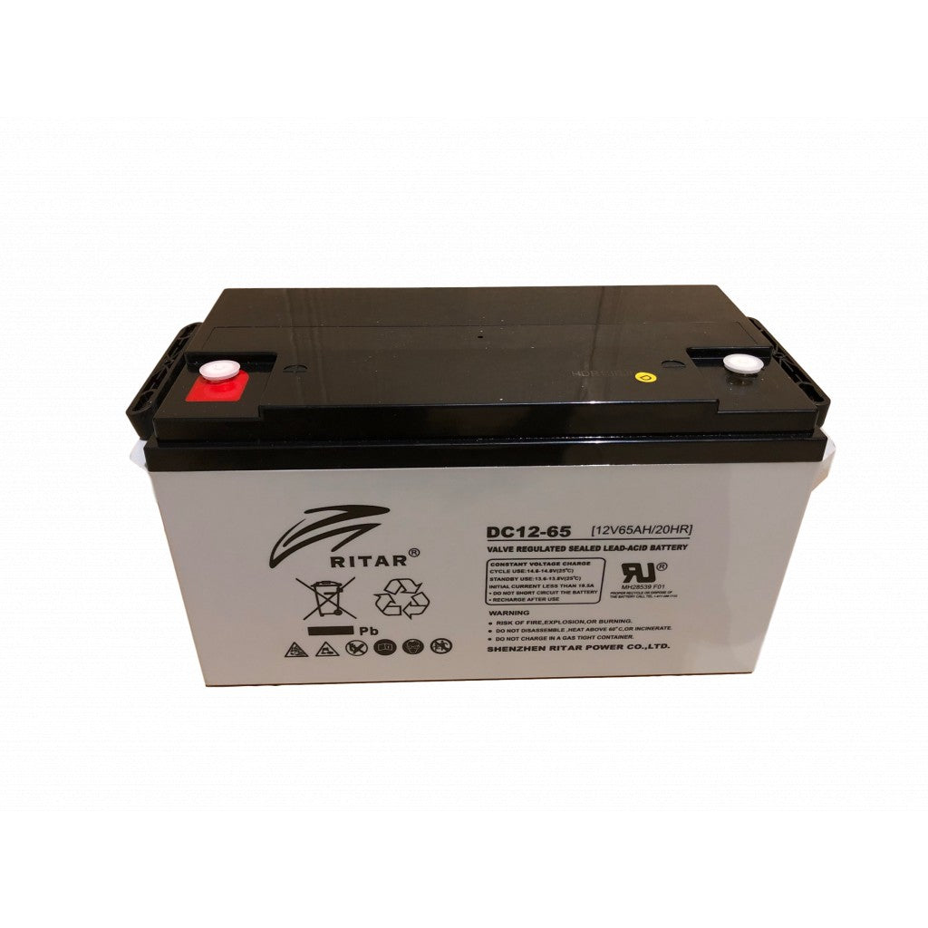 RITAR AGM Deep Cycle Batteri 12V 65AH (350x167x180mm) +venstre (RA12-65)